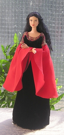 Arwen in blood red dress - ooak Barbie doll