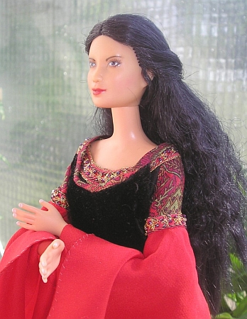 Arwen in blood red dress - ooak Barbie doll